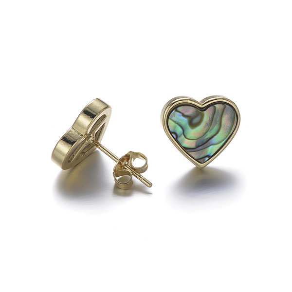 Abalone Heart Brass Earrings