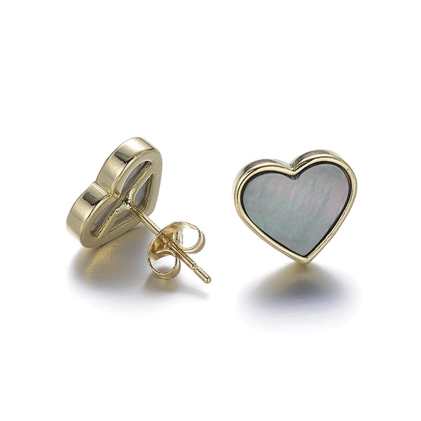 Natural Gray Shell Heart Brass Earrings