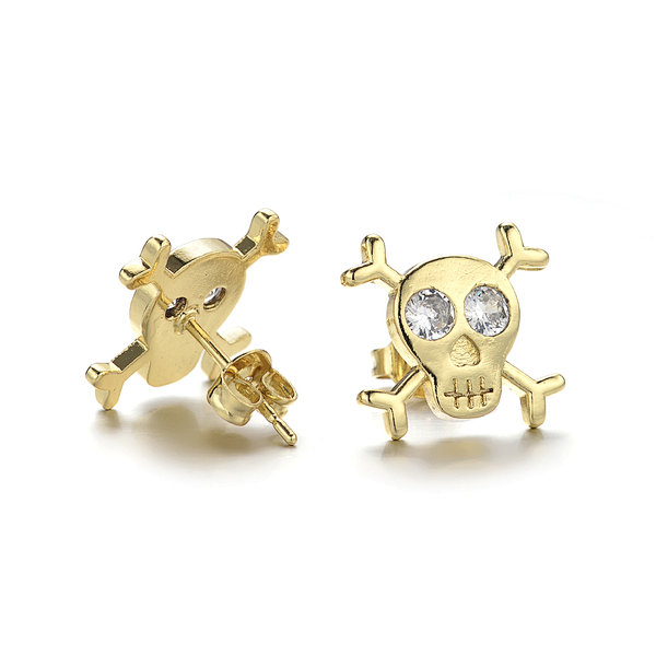 Zircon Pave Brass Stud Earrings,Skull