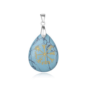 Synthetic Turquoise Drop Pendant with Gold Foil, Brass Pendant Bail