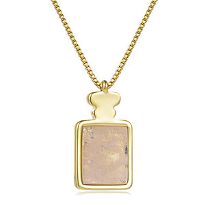 Brass Sild Ball Chain Moonstone Rectangle Pendant Necklace