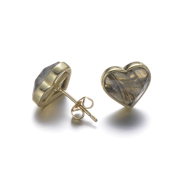 Labradorite Heart Brass Earrings