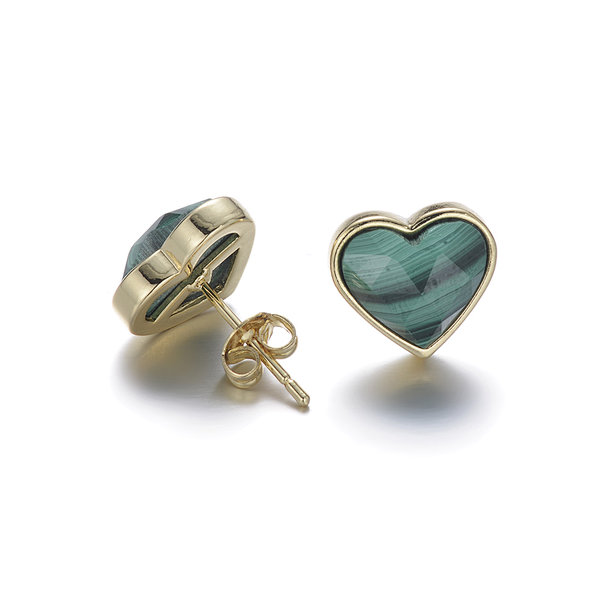 Malachite Heart Brass Earrings