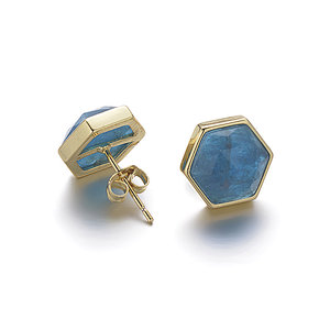 Apatite Faceted Hexagon Brass Stud Earrings