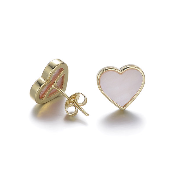 Pink Shell Heart Brass Earrings