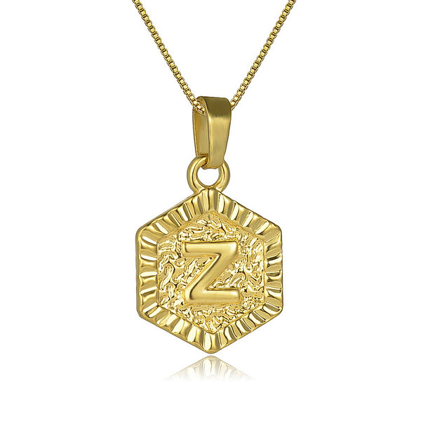 Gold Plated Stainless Steel Hexagon Letter Pendant Necklace