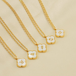 18K Gold Plated White Shell Stainless Steel Zodiac Four Leaf Clover Pendant Necklace