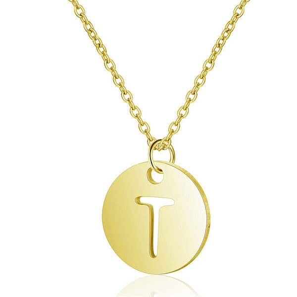 18K Gold Color Stainless Steel Chain Letter Pendant Necklace