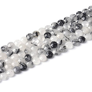 Tourmalinated Quartz Faceted Coin Beads