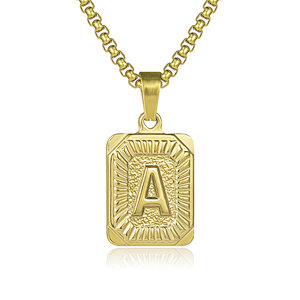 18K Gold Plated Steel Letter Pendant Necklace for Men