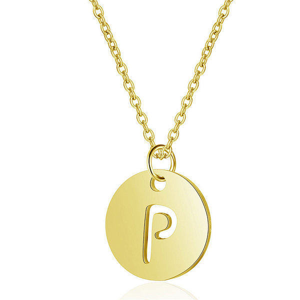 18K Gold Color Stainless Steel Chain Letter Pendant Necklace