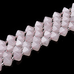 Madagascar Rose Quartz Energy Square Pyramid Beads with Spacer