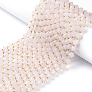 Rose Quartz Faceted Bicone Beads with Spacer