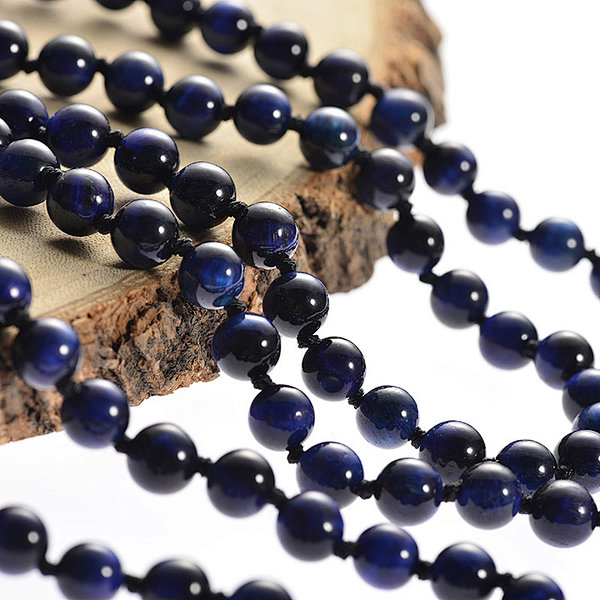 A Grade Blue Tiger Eye Natural Gemstone Beads 8mm 108 Mala Beads Tassel Necklace