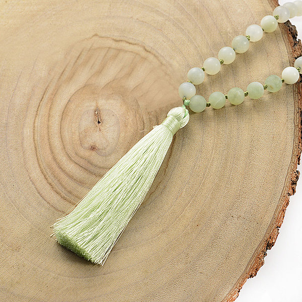 A Grade New Jade Natural Gemstone Beads 8mm 108 Mala Beads Tassel Necklace