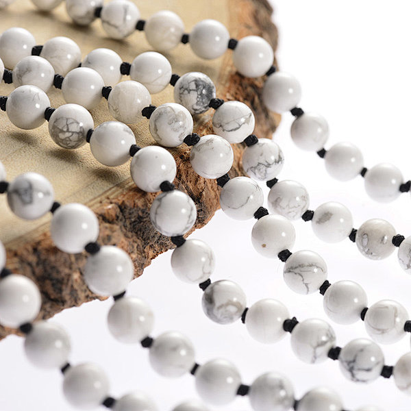Howlite Natural Gemstone Beads 8mm 108 Mala Beads Tassel Necklace