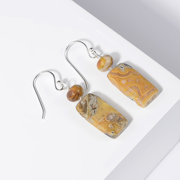 Crazy Lace Agate Rectangle Sterling Silver Earrings