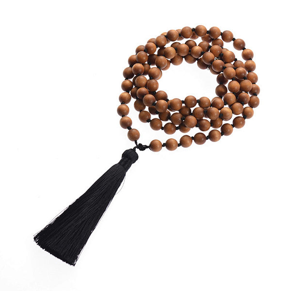 Wood Beads Natural Gemstone Beads 8mm 108 Mala Beads Tassel Necklace