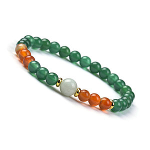 Green Agate and Natural Color Carnelian Stretchable Bracelet