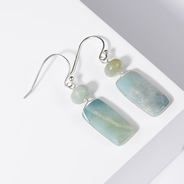 Multicolor Amazonite Rectangle Sterling Silver Earrings