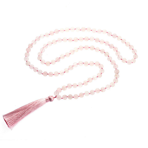 Matte Rose Quartz Natural Gemstone Beads 8mm 108 Mala Beads Tassel Necklace
