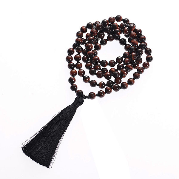 A Grade Red Tiger Eye Natural Gemstone Beads 8mm 108 Mala Beads Tassel Necklace
