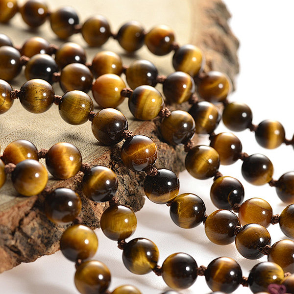 A Grade Brown Tiger Eye Natural Gemstone Beads 8mm 108 Mala Beads Tassel Necklace