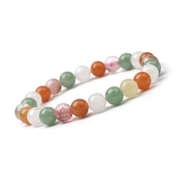 Mixed Rose Quartz, Green Aventurine, Red Aventurine and Cherry Quartz Round Beads Stretchable Bracelet