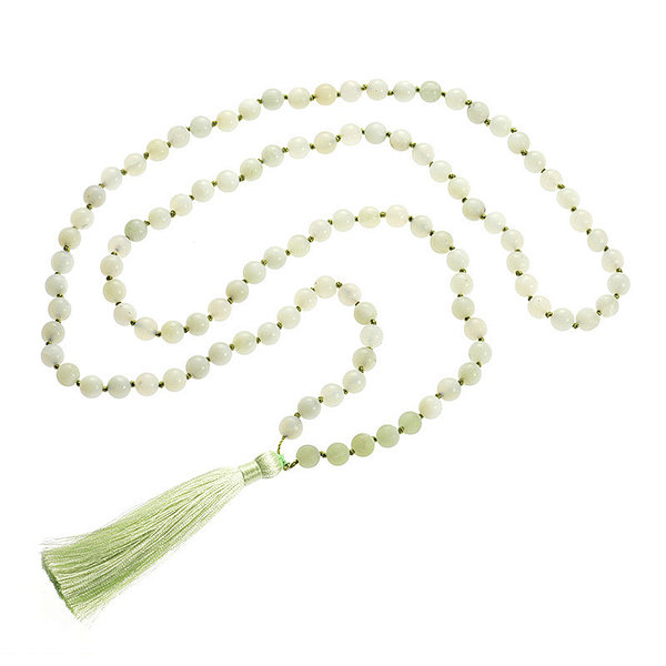 A Grade New Jade Natural Gemstone Beads 8mm 108 Mala Beads Tassel Necklace