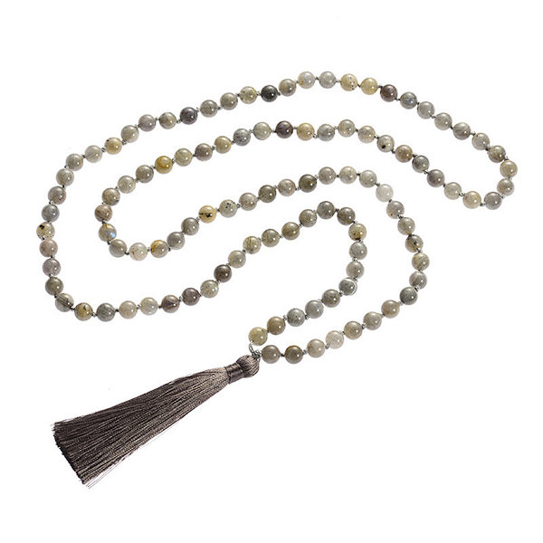 Labradorite Natural Gemstone Beads 8mm 108 Mala Beads Tassel Necklace