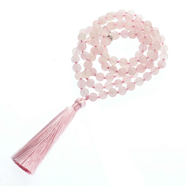 Matte Rose Quartz Natural Gemstone Beads 8mm 108 Mala Beads Tassel Necklace