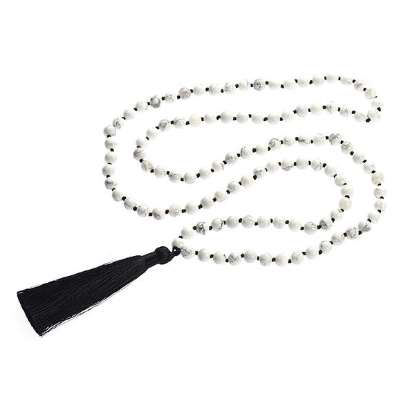 Howlite Natural Gemstone Beads 8mm 108 Mala Beads Tassel Necklace