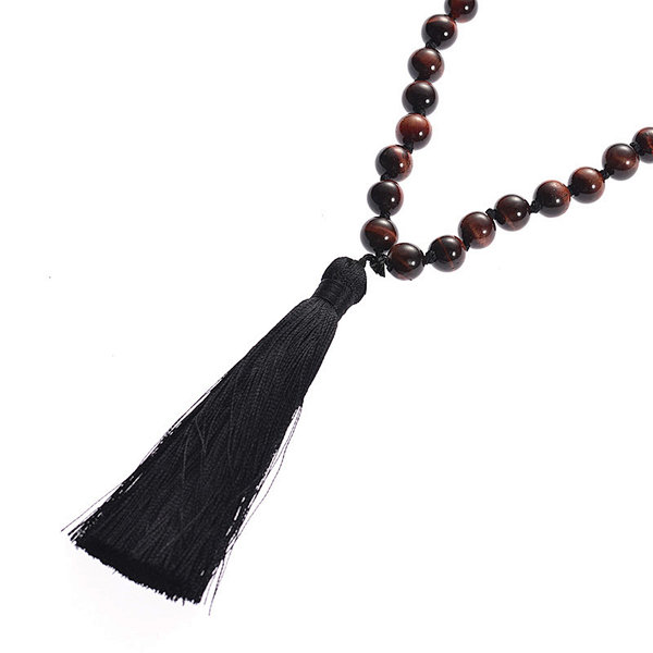 A Grade Red Tiger Eye Natural Gemstone Beads 8mm 108 Mala Beads Tassel Necklace