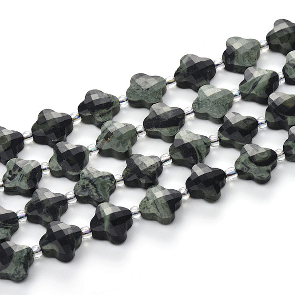 Kambaba Jasper Faceted Cross Beads with Spacer