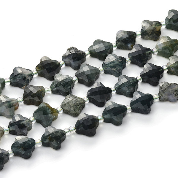 Moss Agate Faceted Cross Beads with Spacer