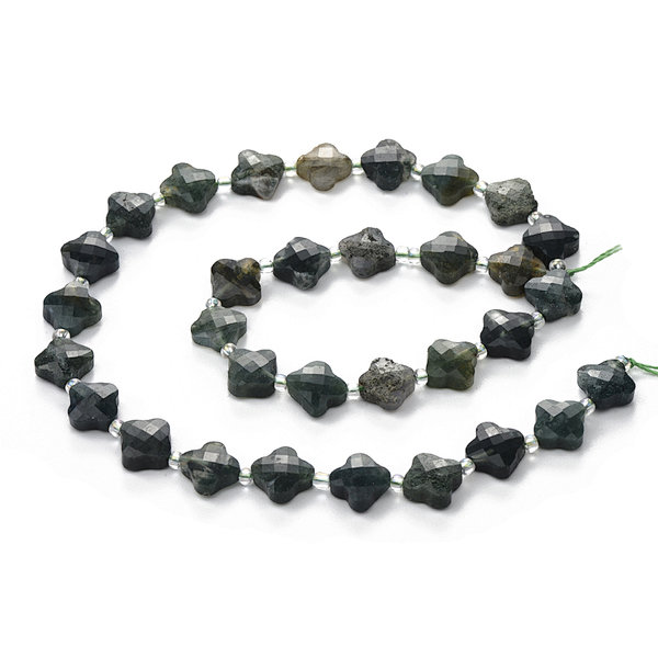 Moss Agate Faceted Cross Beads with Spacer