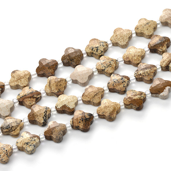 Picture Jasper Faceted Cross Beads with Spacer
