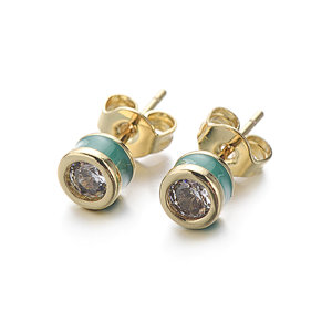 CZ Pave Enameled Brass Stud Earring