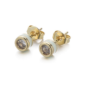 CZ Pave Enameled Brass Stud Earring