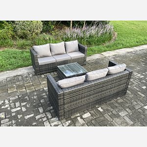 Fimous Wicker Rattan Garden Furniture Sofa Set with Square Coffee Table 6 Seater Outdoor Rattan Set Dark Grey Mixed