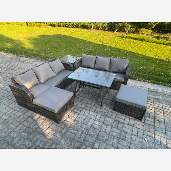 Fimous Rattan Garden Furniture Dining Set 8 seater Patio Rectangular ...