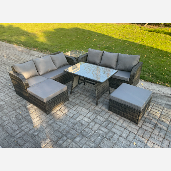 Fimous Rattan Garden Furniture Dining Set 8 seater Patio Rectangular ...