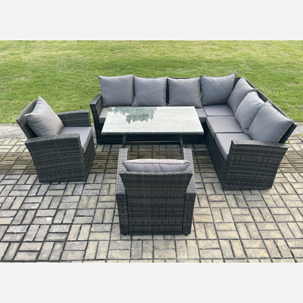 Fimous High Back Outdoor Garden Furniture Set Rattan Corner Sofa Dining