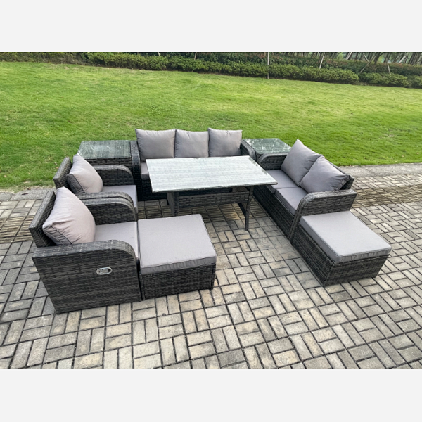 Fimous 9 Seater Garden Rattan Furniture Dining Table Sofa Set Indoor ...