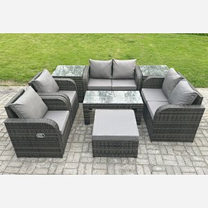 Fimous 8 Piece Rattan Garden Furniture Set Outdoor Patio Sofa, Table and Chairs Garden Table Footstools Ideal for Pool Side, Balcony, Outdoor and indoor Conservatory Patio Set