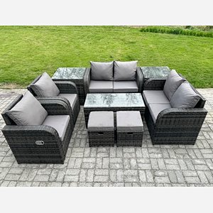 Fimous 9 Piece Rattan Garden Furniture Set Outdoor Patio Sofa, Table and Chairs Coffee Table 2 Small Footstools Ideal for Pool Side, Balcony, Outdoor and indoor Conservatory Patio Set
