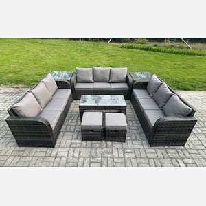 Fimous Rattan Garden Furniture Set 11 Seater Indoor Outdoor Patio Sofa Set with Coffee Table 2 Small Footstools 2 Side Tables Dark Grey Mixed