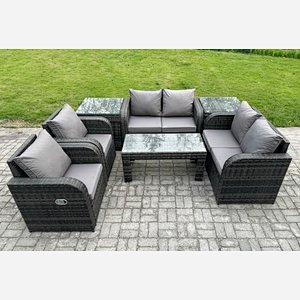 Fimous 7 Piece Rattan Garden Furniture Set Outdoor Patio Sofa, Table and Chairs Garden Table Ideal for Pool Side, Balcony, Outdoor and indoor Conservatory Patio Set