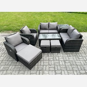 Fimous 9 Seater Rattan Garden Furniture Set Outdoor Patio Sofa, Table and Chairs Coffee Table 3 Footstools Ideal for Pool Side, Balcony, Outdoor and indoor Conservatory Patio Set