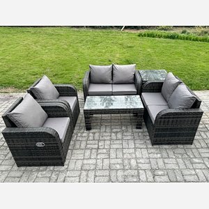 Fimous 6 Piece Rattan Garden Furniture Set Outdoor Patio Sofa, Table and Chairs Garden Table Ideal for Pool Side, Balcony, Outdoor and indoor Conservatory Patio Set